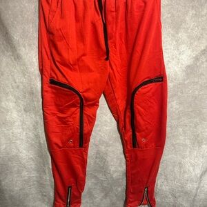 Red Men's sweat Pants with Zipper Details